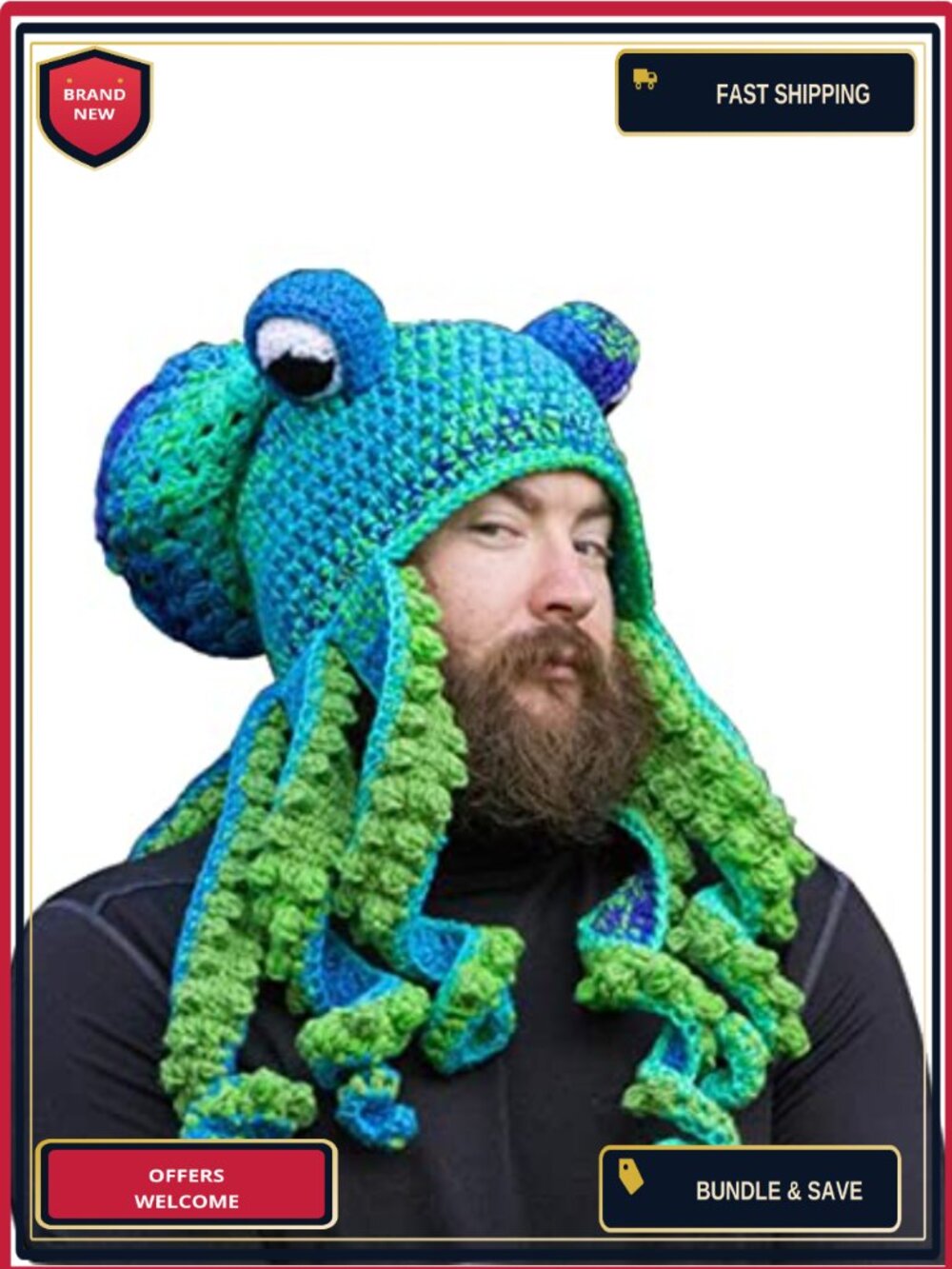 Knitted Winter Octopus Squid Hat Handmade Crochet Costume Adult